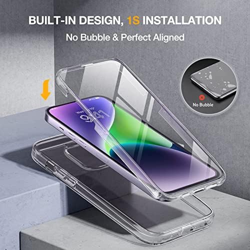 Miracase Compatible with iPhone 14 Plus Case 6.7-inch, [Built-in Glass Screen Protector + 2 Camera Lens Protector] 2022 Upgrade Full Body Rubber Bumper Clear Back Case Cover (Clear)