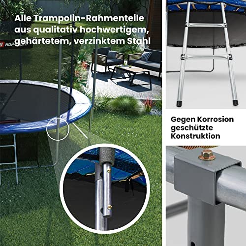 Hop-Sport Gartentrampolin Outdoor Trampolin 244, 305, 366, 430, 490 cm Komplettset inkl. Innennetz Leiter Wetterplane Bodenhaken blau (430 cm) - 4