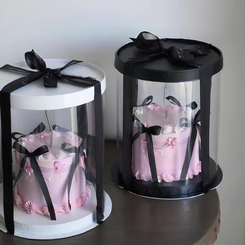 3 Pieces 8 iNCH Round Cake Box Transparent Gift Packaging Box Wedding Birthday Cake Storage Container Baking Packaging Supplies (White,3 Size)