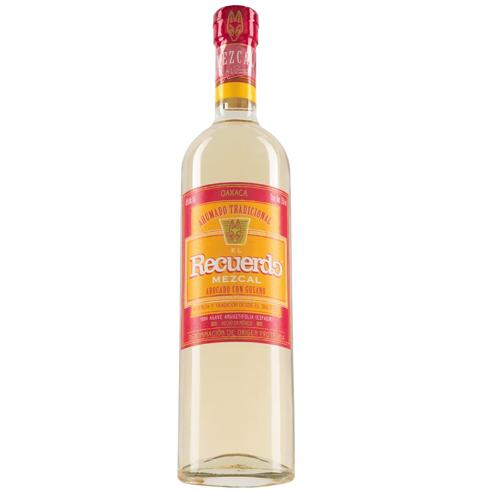 El Recuerdo Mezcal Abocado, Mezcal Flasche mit Agavenwurm, aus 100% Espadin-Agave, Inhalt 750ml, Alk 40%