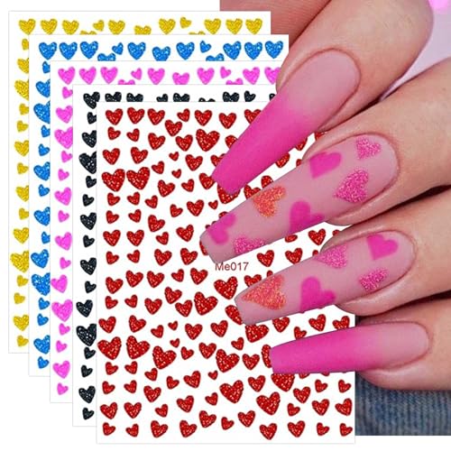 JMEOWIO Nagelsticker Glitzer Valentinstag 10 Blatt Nagelaufkleber Selbstklebend Farben lieben Herz Nail Art Sticker Dekoration Nageldesign Zubehör