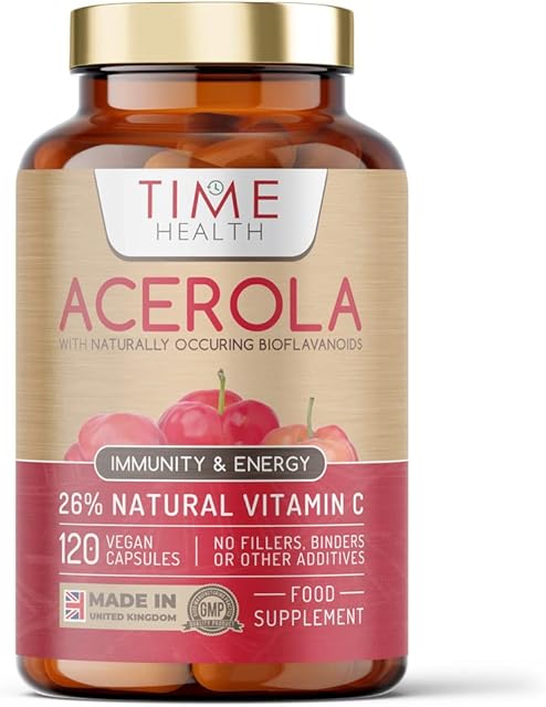 Acerola Cherry Extract Capsules - Natural & Wholefood Vitamin C - UK Manufactured - Zero Stearates or Flow Agents (120 Capsule Pouch)