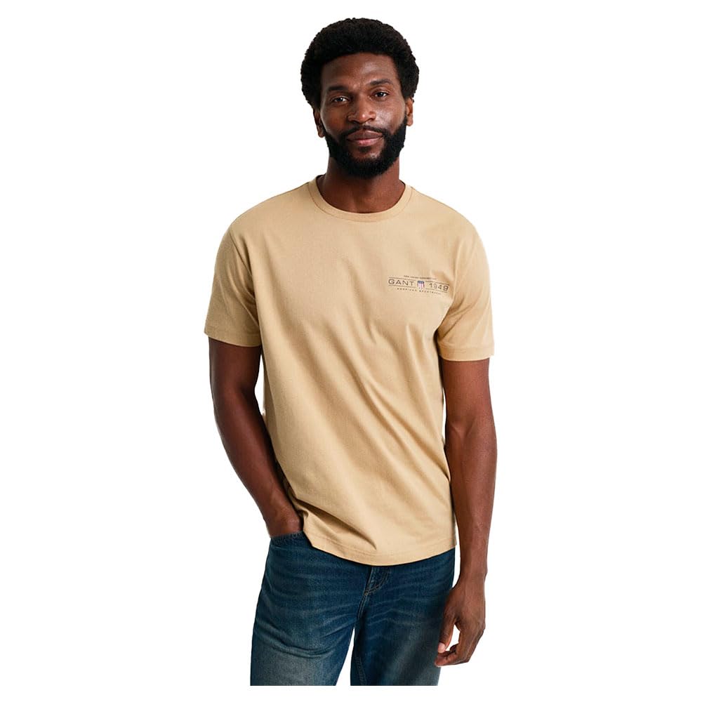 Gant Men's Beige Printed Graphic Ss T-Shirt, Xl