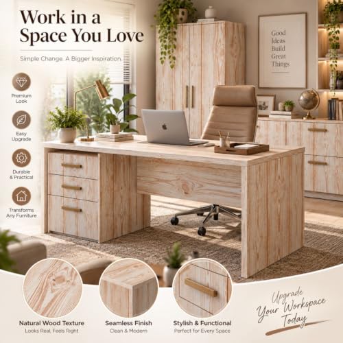 Image of HOME13 Wood Grain Wallpaper Peel and Stick Wood Contact Paper Self Adhesive Removable Thicken Wooden Wall Paper for Kitchen Cabinets Drawer Shelf Liner Waterproof(24x78 Inch, Terracotta)