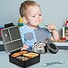 Itslife Bento Lunch Box for Kids with 8oz Soup Thermo&Lunch Bag, Leak-Proof Lunch Food Containers with 4 Compartment, Hot Food Insulated Food Jar for Kids School (Black)