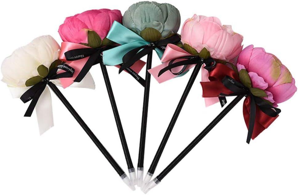 Hakka フラワーペン5パック 女の子女性用の牡丹ペン かわいいペンボールペン ママ 友達