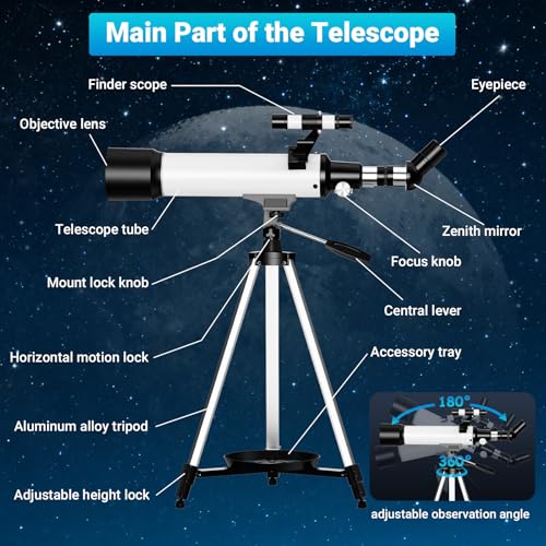 FAMIROSA Telescope for Beginners, 70mm Aperture (20X-150X) 500mm Focal Length Refractor Astronomy Telescopes for Planets and Stars, Telescopio with Carry Bag, Phone Holder, Adjustable Tripod, White by FAMIROSA - Image 7