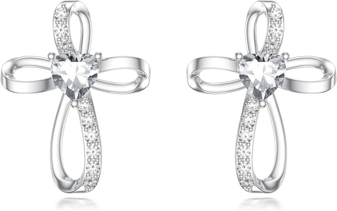 Seiyang Cross Stud Earrings 925 Sterling Silver Cross Earrings with 12 Months Birthstone Birthday Jewelry Gifts for Women