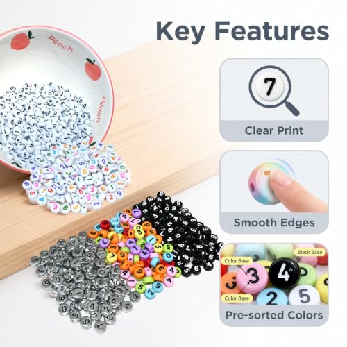 Image of Amaney 700Pcs 7x4mm 7 Colors Mixed Number Beads Acrylic Round Shape Each Color 100Pcs