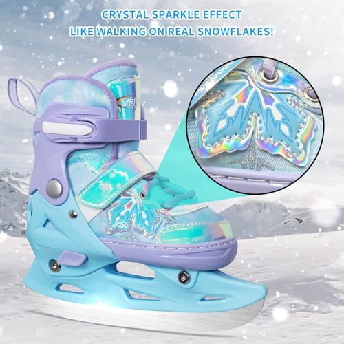 image for Nattork Adjustable Kids Ice Skates - 4 Size Adjustable Hockey Lace-Up 