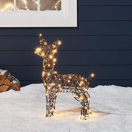 Lights4fun, Inc. 23.5" Rattan Fawn Reindeer 80 LED Christmas Light Up Figures Decoration for Indoor Outdoor Use