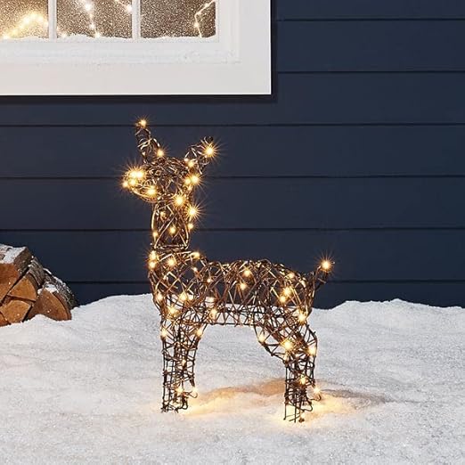 Lights4fun, Inc. 23.5" Rattan Fawn Reindeer 80 LED Christmas Light Up Figures Decoration for Indoor Outdoor Use