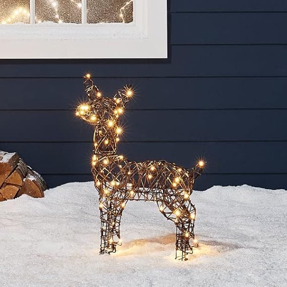 Lights4fun, Inc. 23.5" Rattan Fawn Reindeer 80 LED Christmas Light Up Figures Decoration for Indoor Outdoor Use