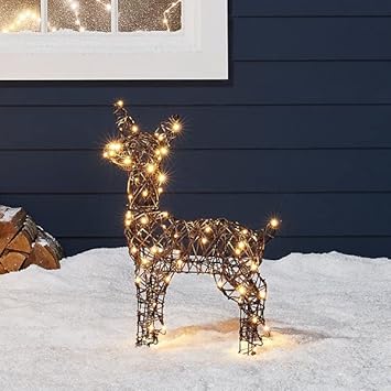 Lights4fun, Inc. 23.5" Rattan Fawn Reindeer 80 LED Christmas Light Up Figures Decoration for Indoor Outdoor Use