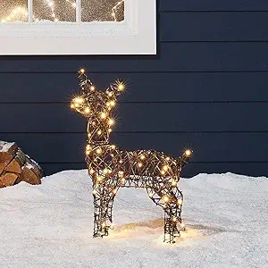 Lights4fun, Inc. 23.5" Rattan Fawn Reindeer 80 LED Christmas Light Up Figures Decoration for Indoor Outdoor Use