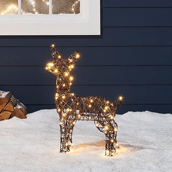 Lights4fun, Inc. 23.5" Rattan Fawn Reindeer 80 LED Christmas Light Up Figures Decoration for Indoor Outdoor Use