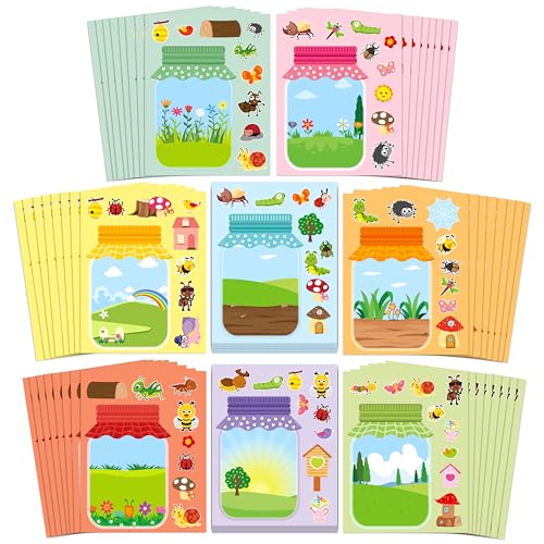 CY2SIDE Spring Bugs Jar Scene - 64PCS Insects Make a Face Sticker Sheets for Kids DIY Your Own Summer Animal Ladybug Bee Craft Games for School Classroom Activities Holiday Party Favor Gifts for Girls