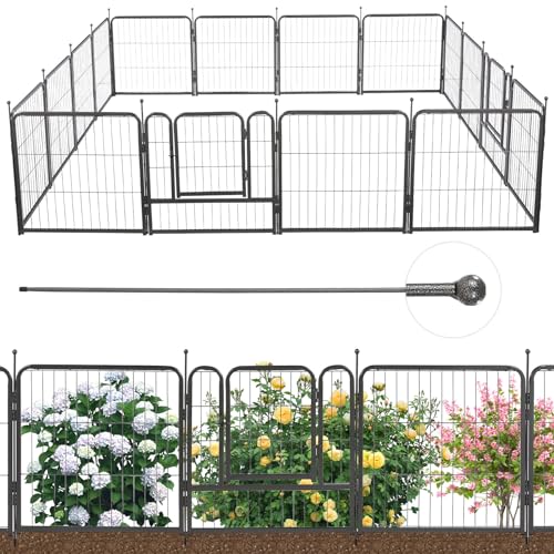 MESTYL Dog Playpen, 16 Panels 40in(H) x36ft(L), Outdoor Garden Metal Fencing with 2 Gates, Animal Barrier for Dog, Garden Edging Border No Dig Temporary Fence for Patio Yard, Black