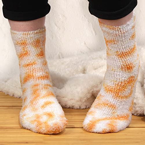 Image of BambooMN Women's Girl Fuzzy Warm Fluffy Tie-Dye Colorful Fun Crew Socks - 4 Pairs