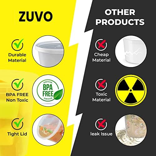 Zuvo Plastic Soup Containers with Lids - 16 OZ (50 Pack) - Perfect Round Plastic Food Storage Containers for Soup - Reusable, Leakproof Tubs, BPA Free