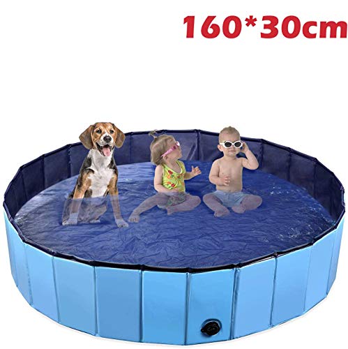 JJOBS Piscina para Perro Bañera Plegable para Perros Gatos Mascotas, Natacion al Aire Libre, Material de PVC - Azul(XL:160 * 30cm)