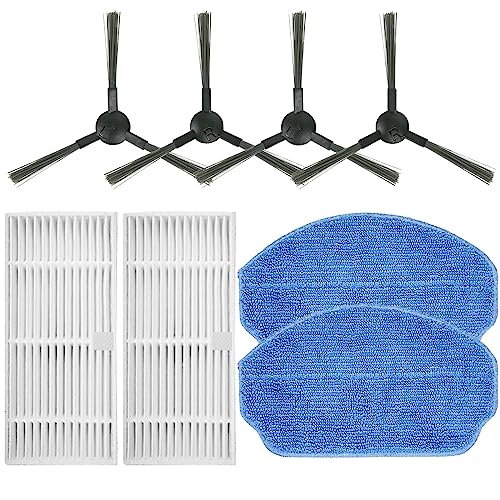 HUIZHEN Replacement Parts for MAMNV BR150/BR151, for ZCWA BR150/BR151, for MANVINS G20, for GTTVO BR150/BR151, for ONSON BR150/BR151 Robot Vacuum Accessories, 4 Side Brush, 2 HEPA Filters, 2 Mop Pads