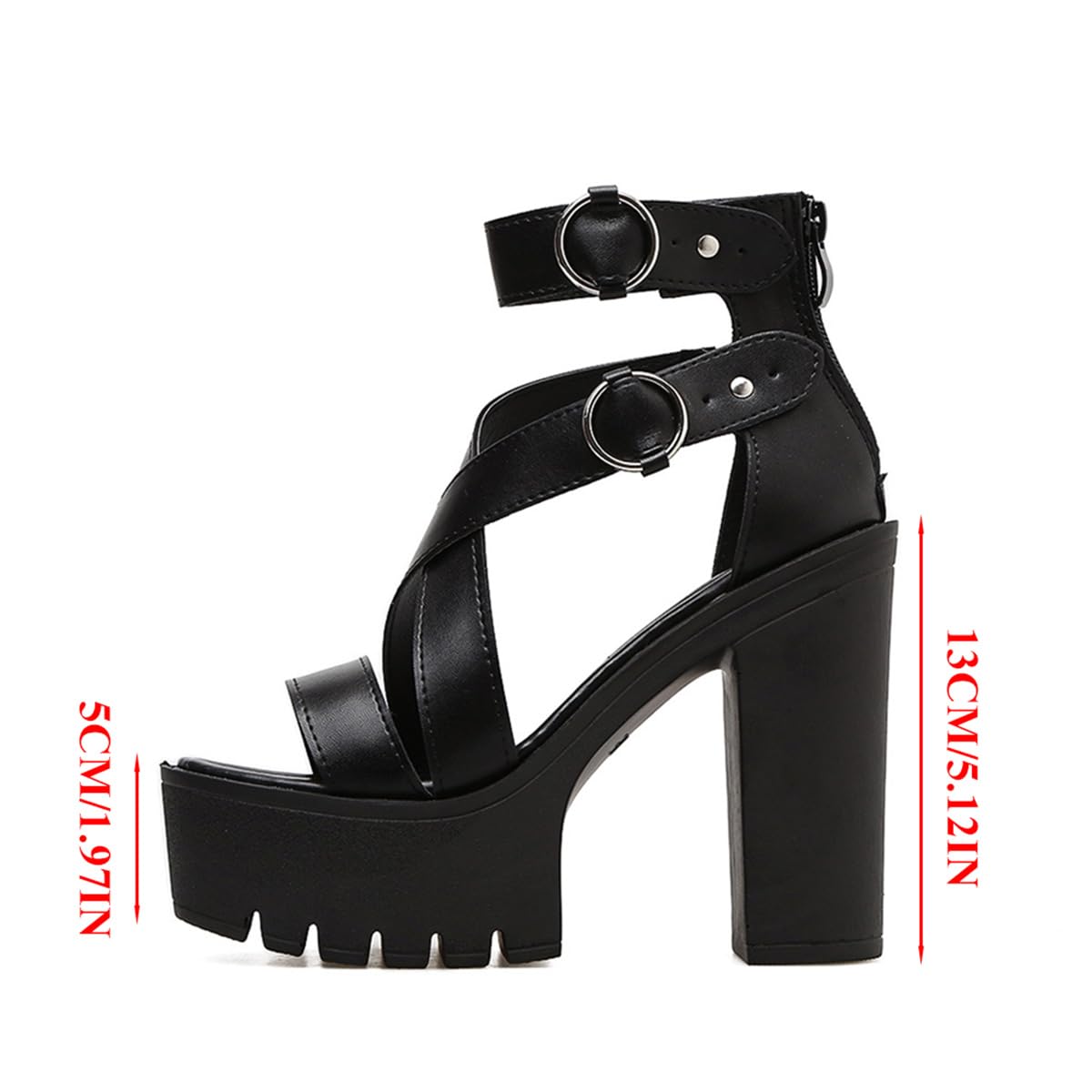 Sandalias Plataforma Tacón Bloque Gótico Punk Mujer Punta Abierta Recortes Gladiador Cremallera Trasera Correas Suela Gruesa Verano Casual Fiesta Cita Discoteca Streetwear Cosplay