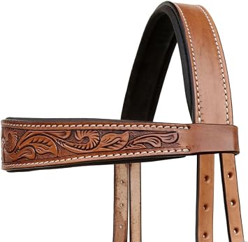 Horse Western Tan Leather Padded Bitless Training Sidepull Bridle Reins