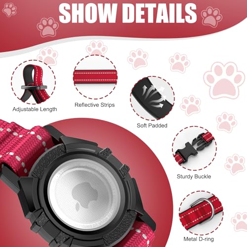 Image of AirTag Dog Collar, IP68 Waterproof Air Tag Dog Collar Holder (Red, L) | Air Tag Dog Collars Reflective, Ultra-Durable, Comfortable Padded, Heavy Duty Dog Collars Collars for Small - Large Dogs