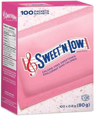 Sweet'N Low - Zero Calorie Sweetener - With Cyclamates. Diabetic-Friendly, Gluten-Free, Kosher, Vegan - Perfect for Hot and Iced Coffee, Tea and Lemonade, Made in Canada - 100 Packets