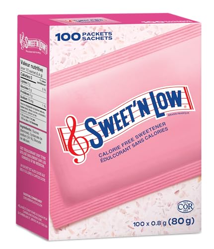 Sweet 'N Low - Sweet'N Low - Zero Calorie Sweetener - With Cyclamates. Diabetic-Friendly, Gluten-Free, Kosher, Vegan - Perfect for Hot and Iced Coffee, Tea and Lemonade, Made in Canada - 100 Packets