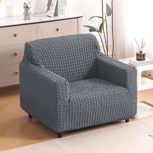 Image of HOKIPO 'Aria Nova' Elastic Stretchable 280 GSM Bubble Sofa Cover for 1 Seater, Dark Grey (NEW-AR-6208-DGRY)