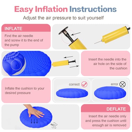 Image of kisnbld Wobble Cushion, Extra Thick Wiggle Seat for Sensory Kids, Non-slip Balance Disc with Inflation Pump for Adults Core Strength, Posture Improvement & Physical Therapy (13.5in /34cm)