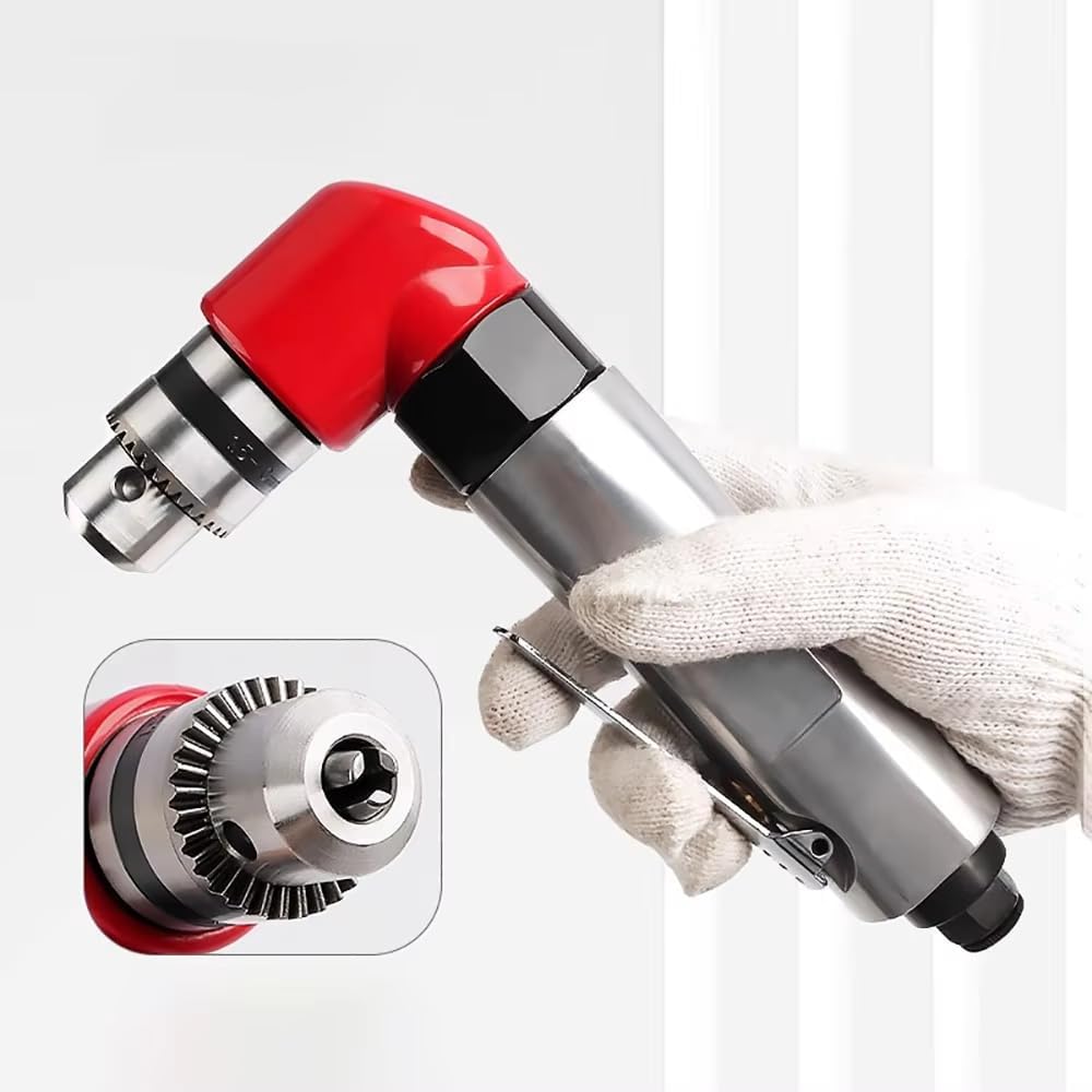 iDili Pneumatic Right Angle Drill - Handheld Air-Powered Hole Punch with 1.5-10MM Three-Jaw Chuck
