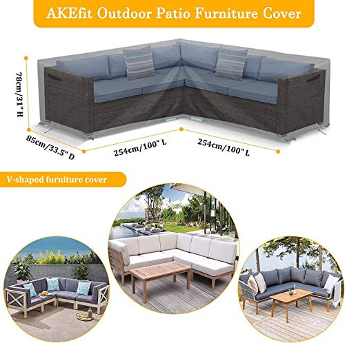 Akefit 2 Years Lifespan Patio V Shaped Sectional Sofa Cover Size100"X100"X30", 600D Extra Heavy Duty Outdoor Furniture Cover, Waterproof Extra Large Outdoor Sectional Cover, V Shaped Patio Table Cover #TOP2