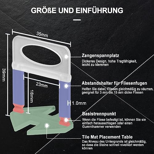 Fliesen Nivelliersystem 1.0mm Fugenbreite fliesen verlegehilfe nivelliersystem 1800 Stück Fliesenverlegehilfe Für Fuge Fliesenhöhe 3-12mm