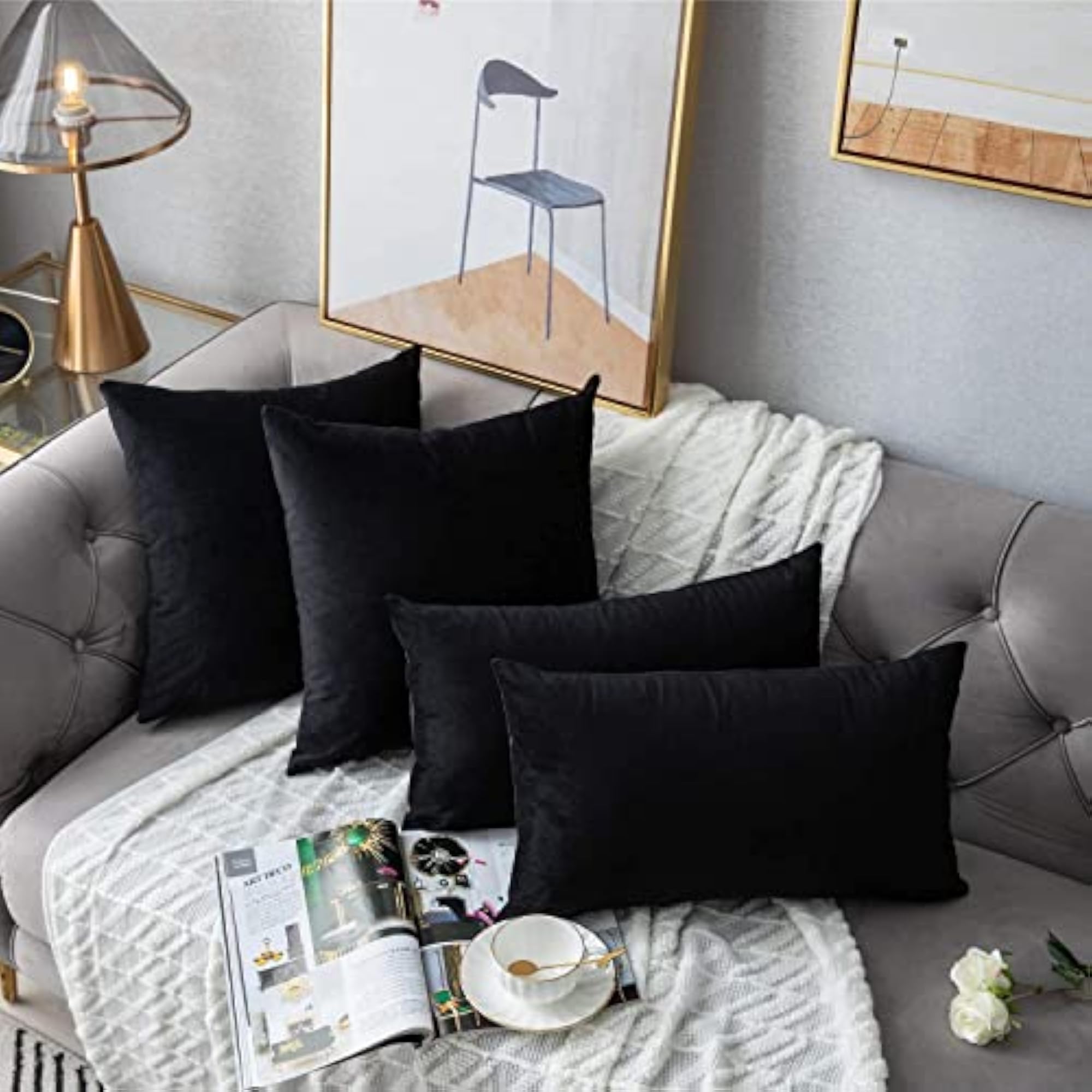 Soft Cozy Velvet Rectangle Decorative Throw Pillow Covers, Size 16x24