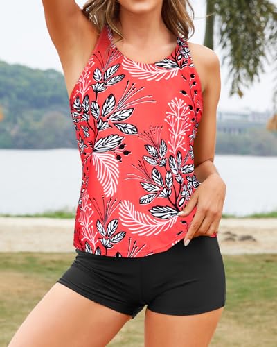 Image of Yonique 3 Piece Tankini Swimsuits for Women Swim Tank Top Bathing Suits with Boy Shorts and Bra Athletic Swimwear