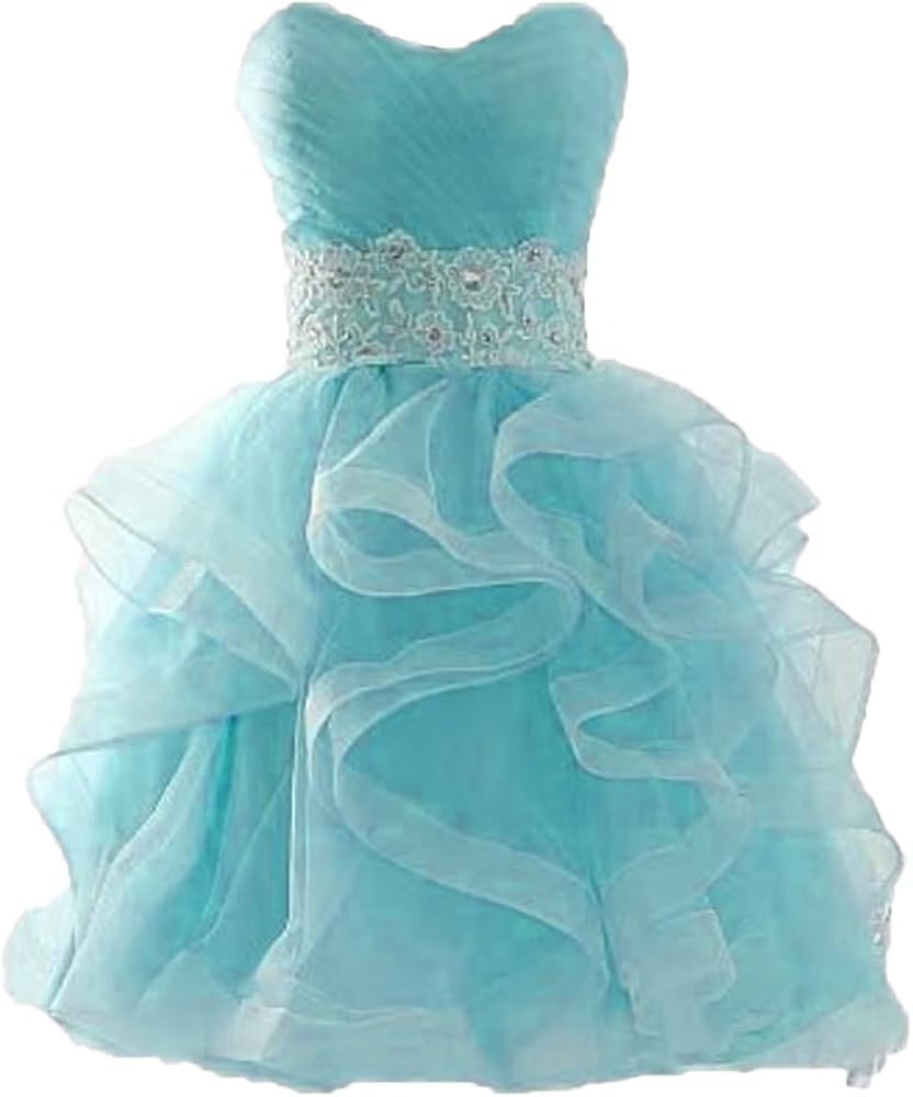 Amazon.com: DKBridalWomen's Sweetheart Tulle Homecoming Dresses Short Lace  Appliques Prom Party Gowns with Ruffles BAqua 2 : Arts, Crafts & Sewing
