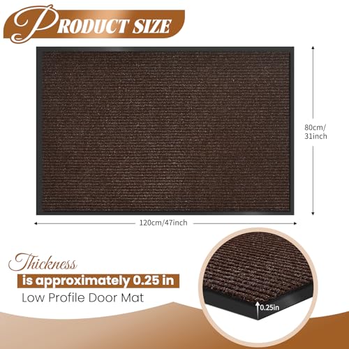 Door Mat Heavy Duty Outdoor Indoor Doormat Low Profile Front Door Mat Large 31x47 inch Brown Entrance Welcome Mats Easy Clean Patio Entrance Mat Waterproof Anti-Skid Rubber Backing