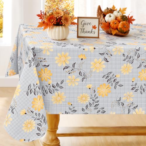 Smiry Rectangle Table Cloth, Waterproof Vinyl Tablecloths with Flannel Backing, Wipeable Plastic Table Cover for Dinner and Outdoor (Yellow & Brown, 60 "x 84")