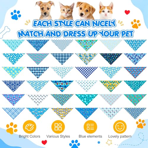 Bunnycool 72 Pcs Boy Dog Bandanas Bulks Summer Pet Bandana Blue Paw Print Dog Scarves Cat Triangle Scarf Pet Bibs Cute Puppy Scarves for Puppy Cat Birthday Beach Party Costume by Bunnycool - Used condition - Image 3