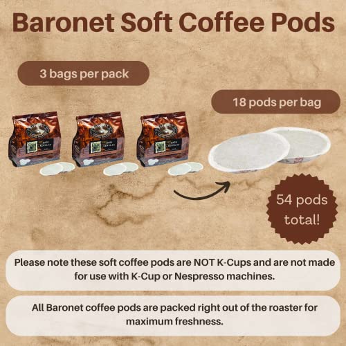 Baronet Coffee Pods-54 Soft Coffee Pods 8G, Dark Kenya Aa- Like Senseo Coffee Pods - 3 Bags Of 18 Single Use, Hamilton Beach Coffee Maker Compatible Soft Coffee Bags, Medium Roast Coffee #TOP1