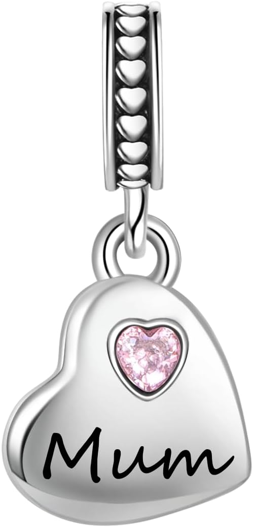 Pink CZ Family Double Heart Split Dangle Charms fit Pandora Charm Bracelets I Love You to the Moon and Back Christmas Birthday Jewelry Gift for Women - Image 3