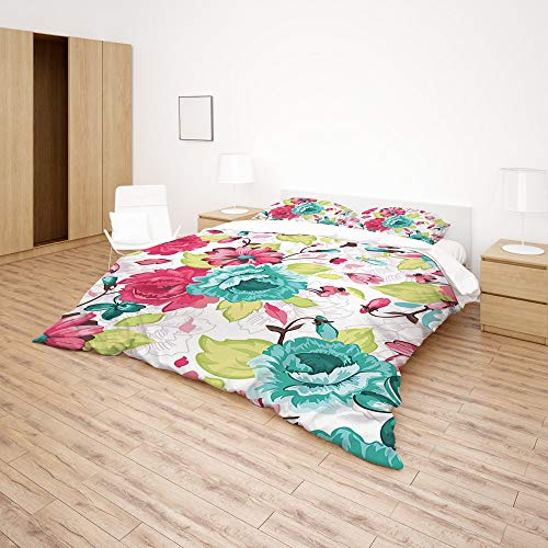 Cheshongg parure de lit housse couette fleurs polyester doux - 5