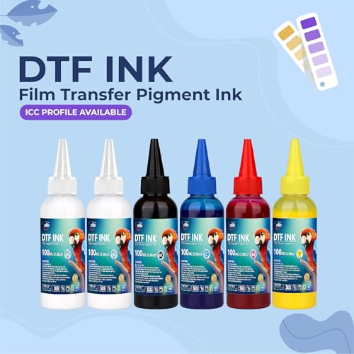 Image of Enlite DTF Ink 100ML Combo Pack, Premium Pigment Ink for PET Film Heat Transfer Printing, Refill for DTF Printer with printhead DX5 DX7 5113 XP600 I3200 4720 TX800, 2W+1B+1C+1M+1Y