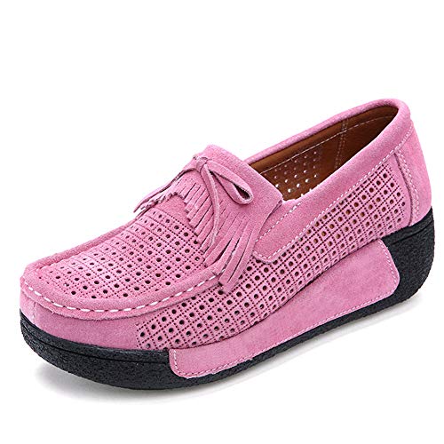 SRUQ Mocassins Femme Chaussures Compensées Suède Cuir...