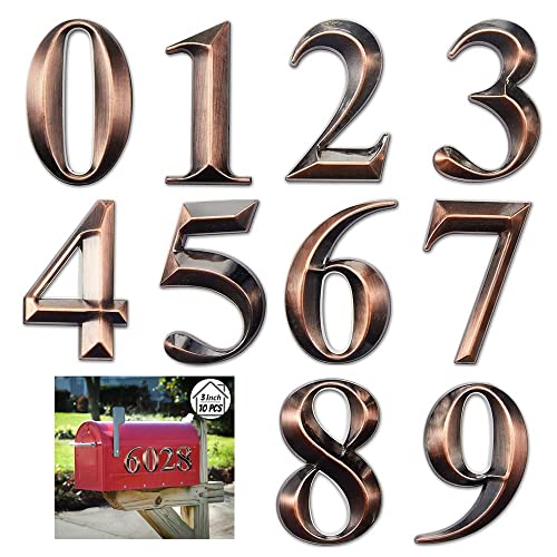 Self-Adhesive 3 Inch Mailbox Numbers 0-9 Street Address Door House Numbers Signs For Apartment,Office,Residence,House Mailbox (Bronze,10 Pieces) #TOP29