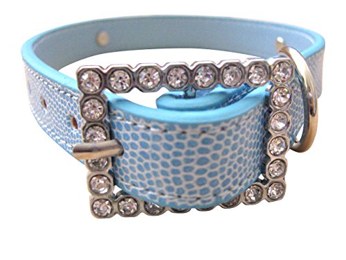 Bling Stuff For Fun Tm - Snake Pu Leather Personalized Rhinestone Bling Dog Name Collar For Large, Medium, Small Dogs And Puppies (Sky Blue, M: Neck Size 11.2"-14") #TOP2
