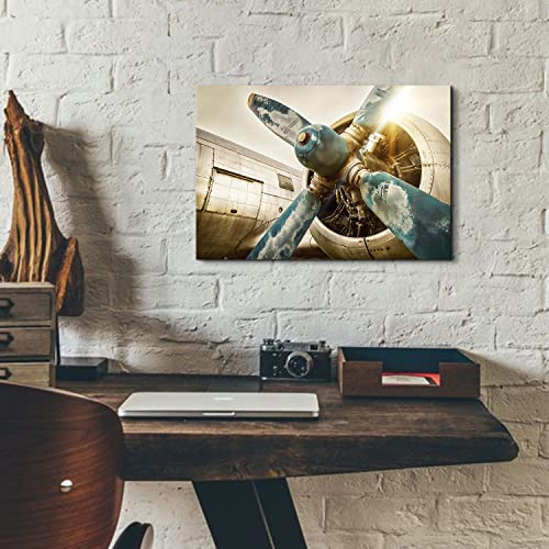 Image of Airplane Propeller Canvas Wall Art for Boys Room Decor, Vintage Aircraft Poster Picture 12x16 inch Retro Aviation Military Fighter Engine Jets Painting Framed Artwork for Bedroom Office Home Decoration